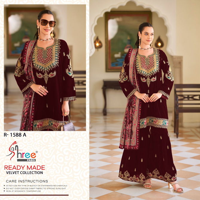 R 1588 By Shree Embroidery Velvet Pakistani Suits Wholesale Market In Surat